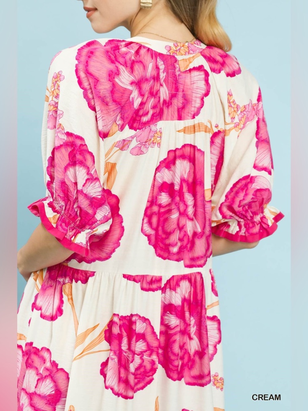 Umgee Floral Print Midi Dress with Contrast Trim - Picture 5 of 6